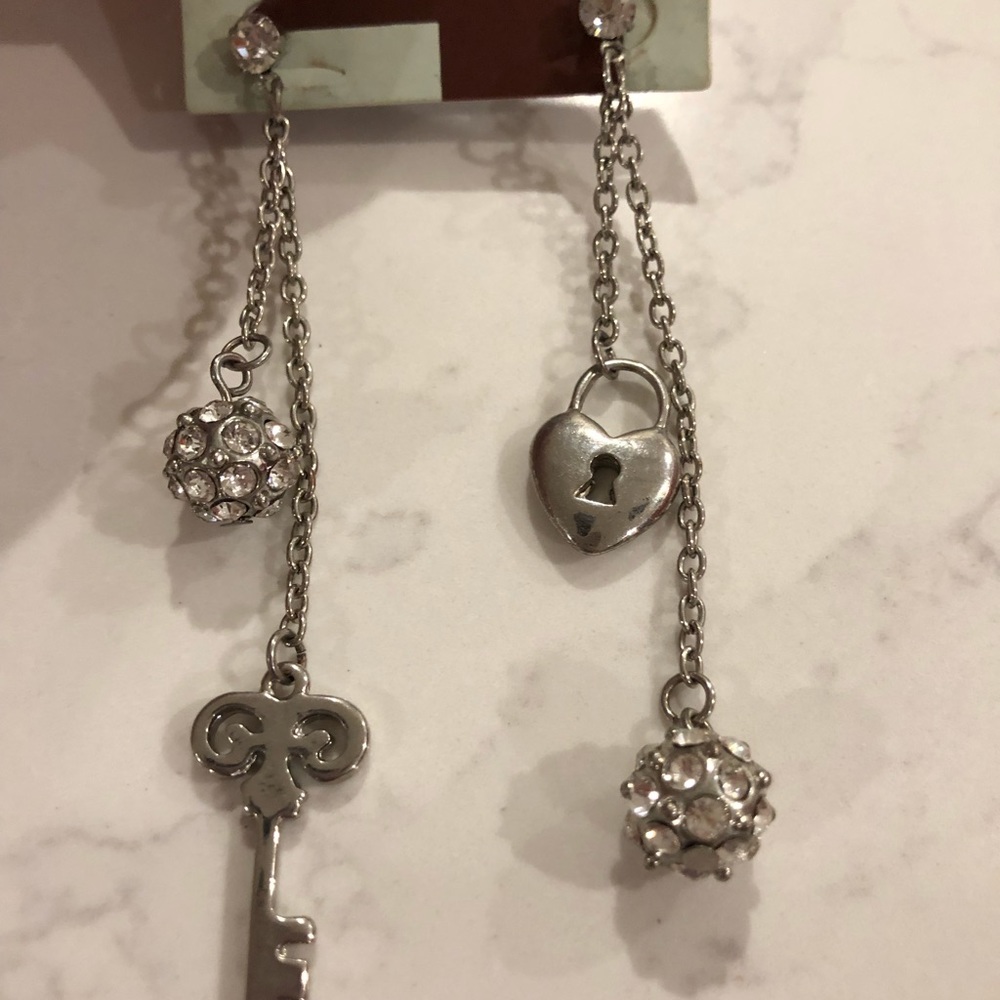 Key and Lock mismatch crystal-like Earrings